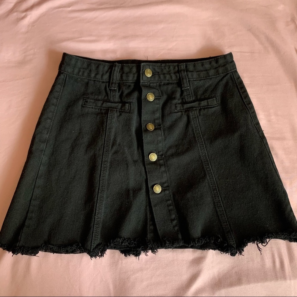 Black Denim Button Up Skirt